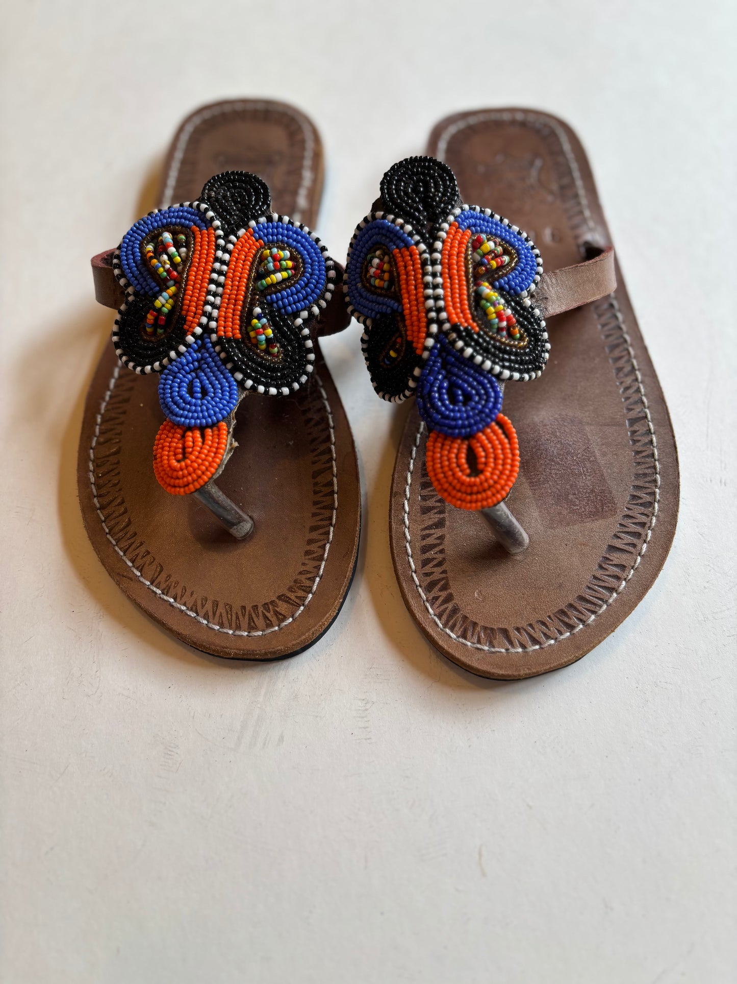 African Beaded Leather Sandals: EU 36 ( US 5-6 ) Bright, Bold Patterns