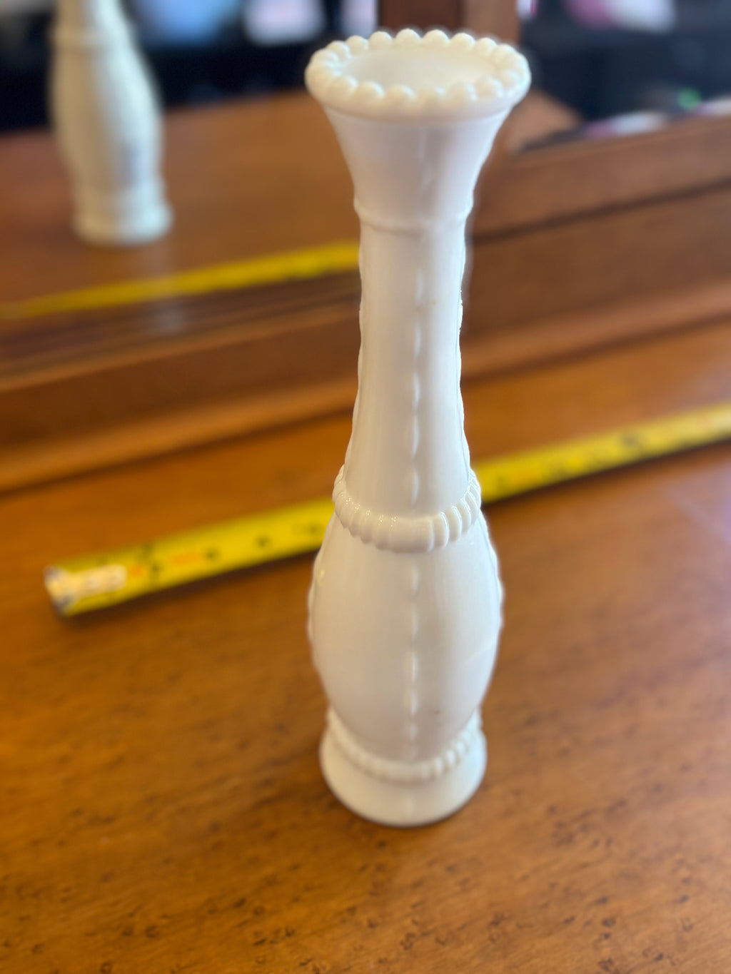 Vintage Bead & Stitch Milk Glass Vase