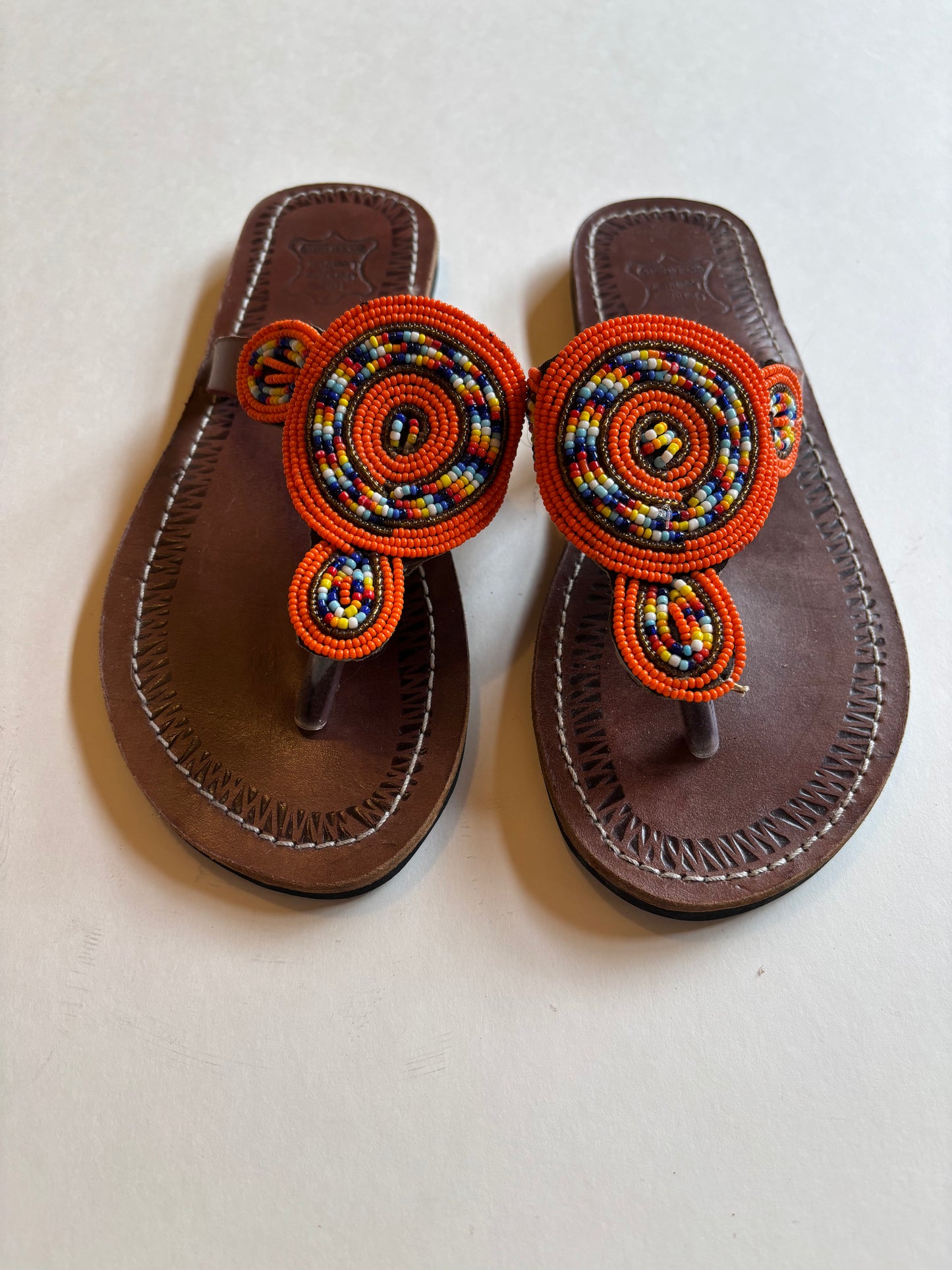 African Beaded Leather Sandals:  EU 36 ( US 5-6 )  Bright, Bold Patterns