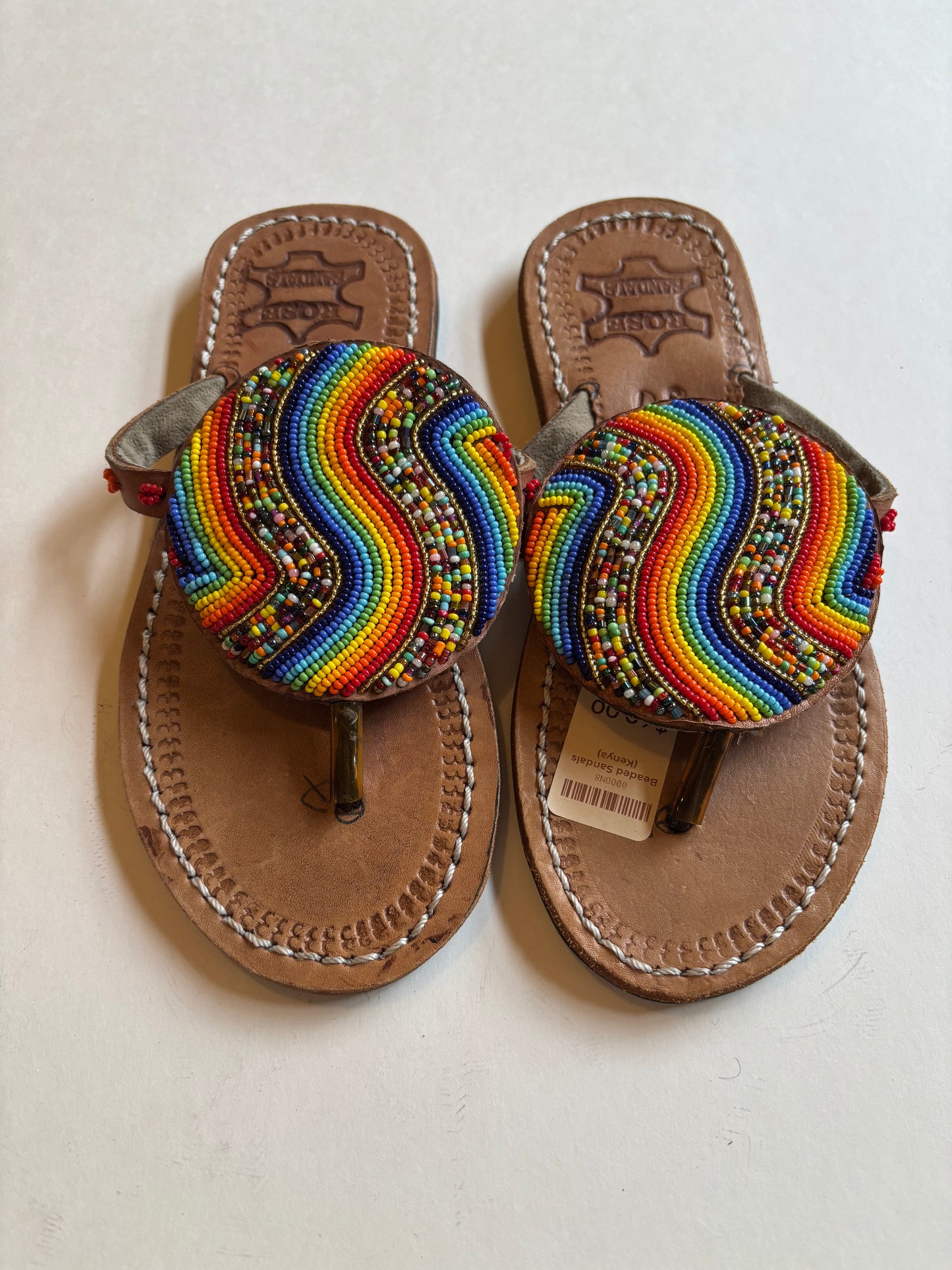 African Beaded Leather Sandals:  EU 37 ( US 6-7 ) Bright, Bold Patterns