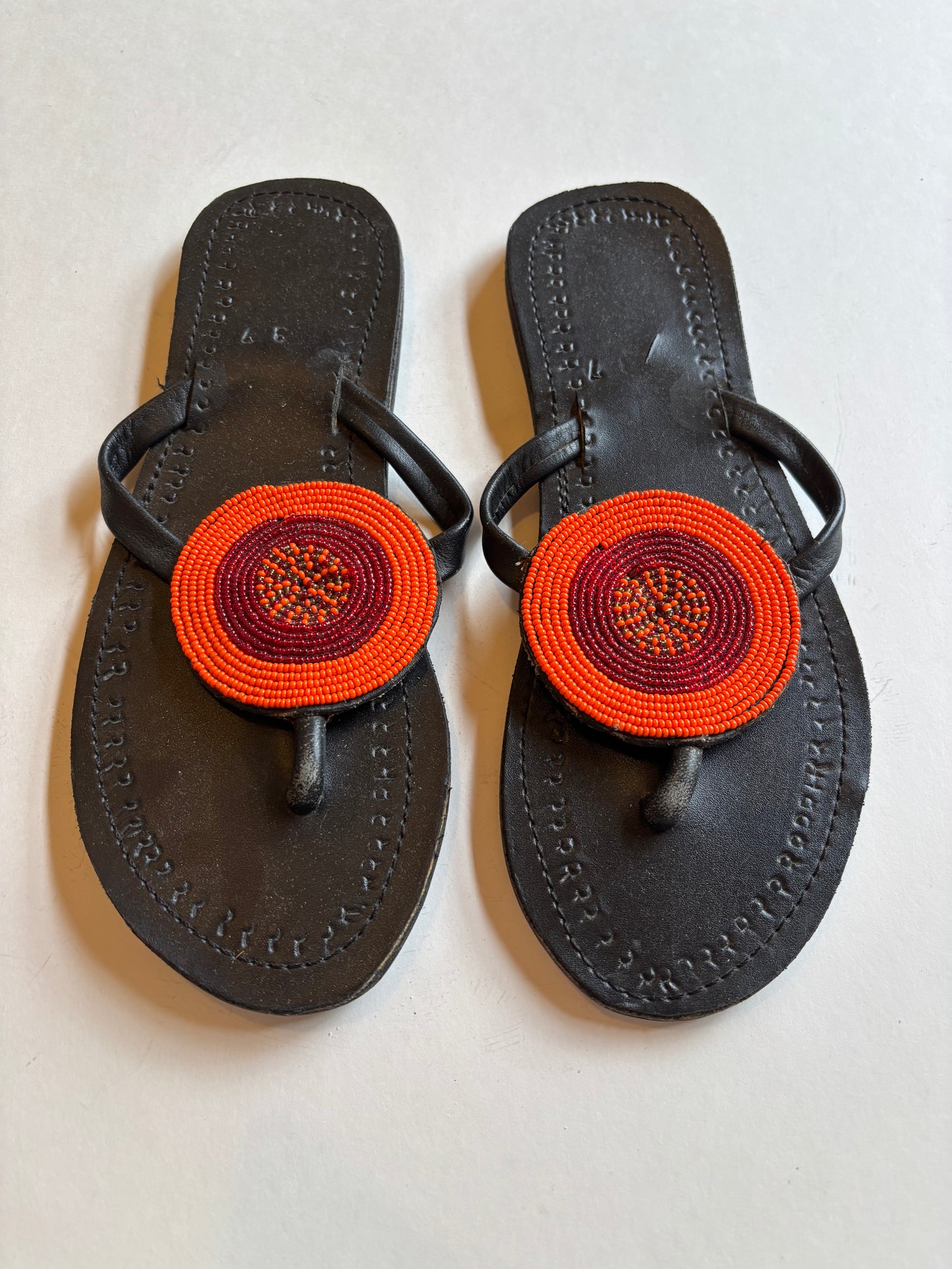 African Beaded Leather Sandals:  EU 37 ( US 6-7 ) Bright, Bold Patterns