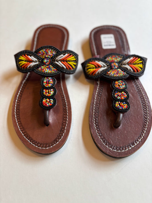 African Beaded Leather Sandals:  EU 42 ( US  11-12 )  Bright, Bold Patterns