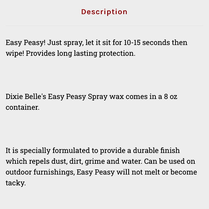 Easy Peasy Wax, Clear Matte Spray Wax  / Dixie Belle Chalk Mineral Paint