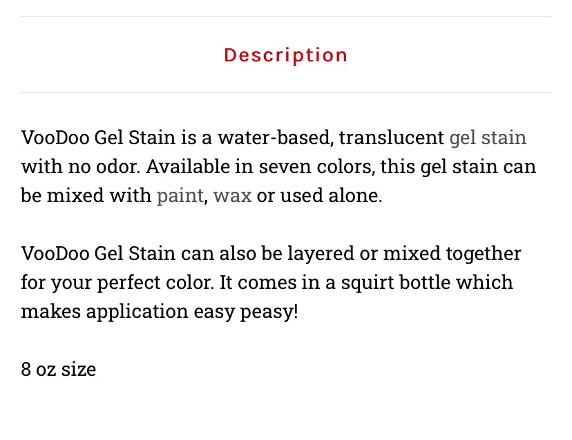 Voodoo Gel Stain / Dixie Belle Paint