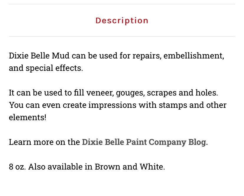 Dixie Belle Mud  Wood Filler  / Dixie Belle Chalk Mineral Paint
