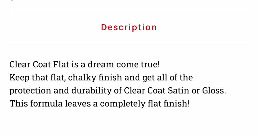 Clear Coat Flat  / Dixie Belle Chalk Mineral Paint