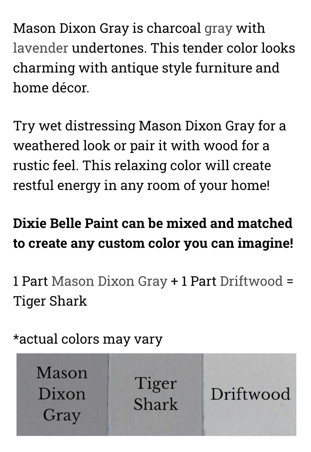 Mason Dixon Gray  / Dixie Belle Chalk Mineral Paint