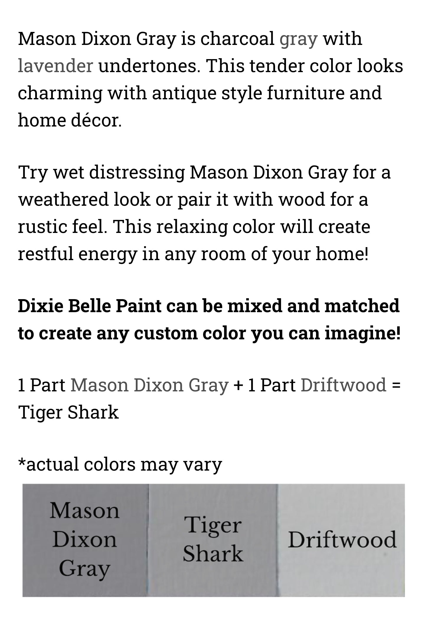 Mason Dixon Gray  / Dixie Belle Chalk Mineral Paint